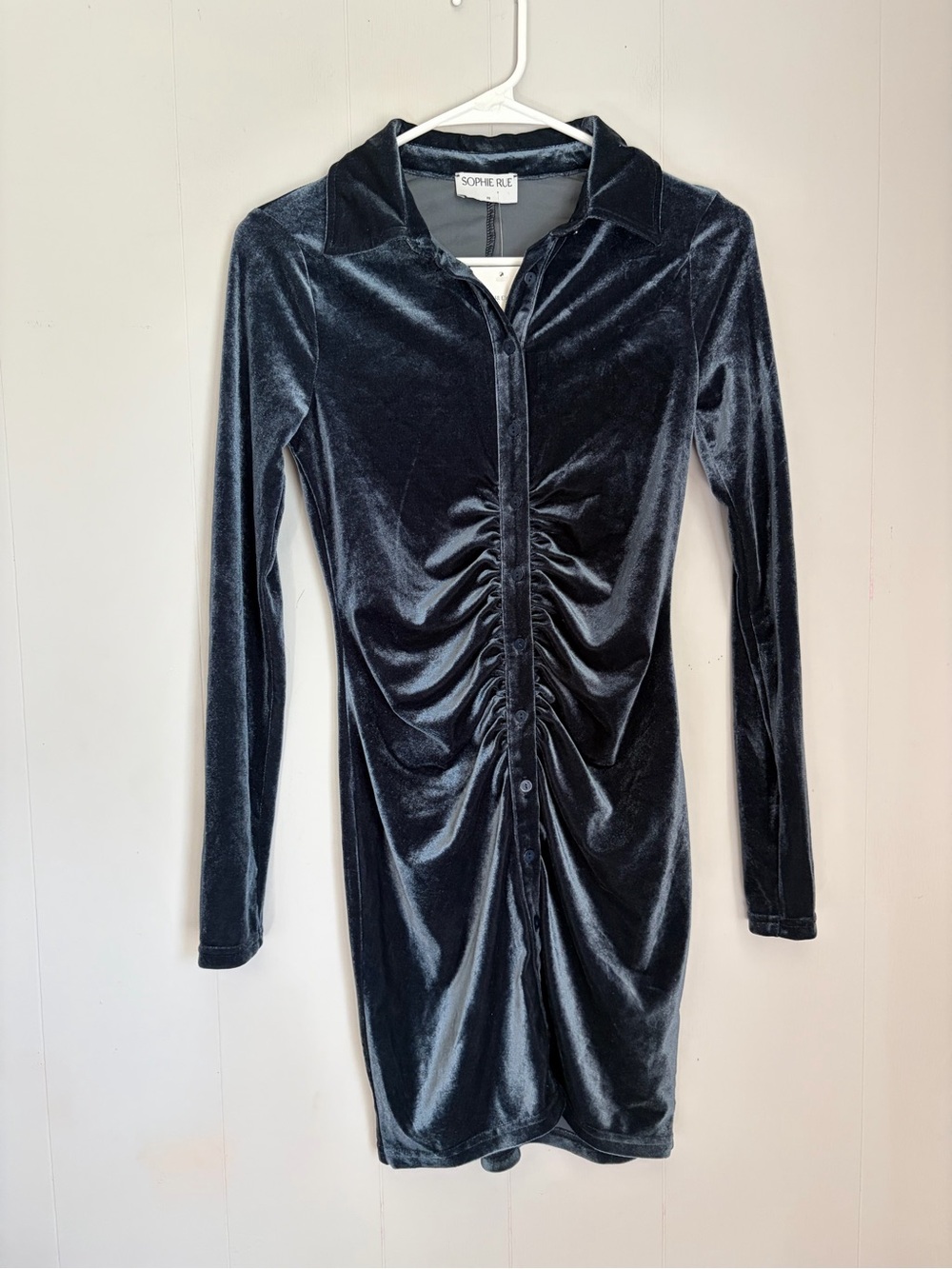 Sophie Rue Velvet Ruched Button-Front Dress